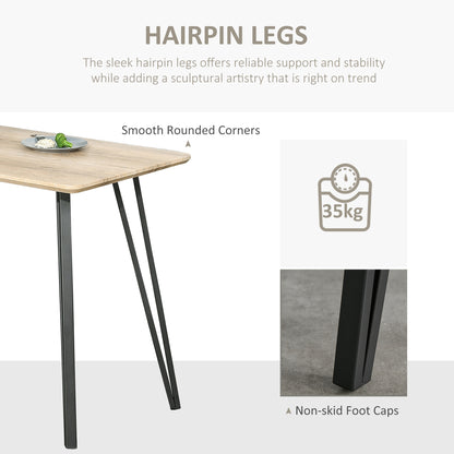HOMCOM Teollinen Design Ruokapöytä Iso Viistetty Pöytälevy 120L x 60W x 75H cm Mustat Metallijalat Vaalea Tammi MDF
