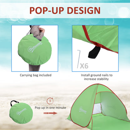 Outsunny Zeleno-Červený Pop-up Automatický Plážový Stan s UV Ochrannou a Zadným Okienkom s Veľkou Podložkou