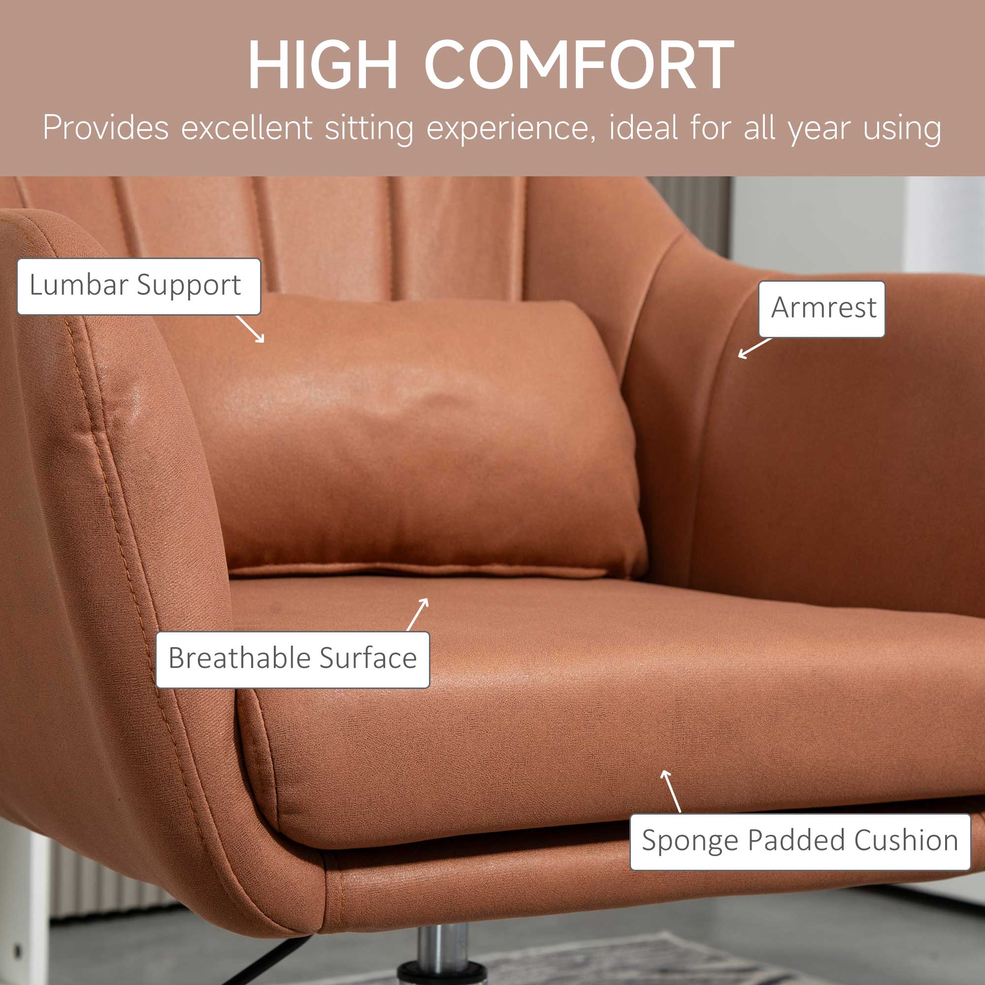 HOMCOM Relax Karosszék - Állítható Magasságú, 360°-ban Forgó Króm Fém Alap - Barna