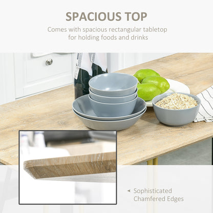 HOMCOM Teollinen Design Ruokapöytä Iso Viistetty Pöytälevy 120L x 60W x 75H cm Mustat Metallijalat Vaalea Tammi MDF