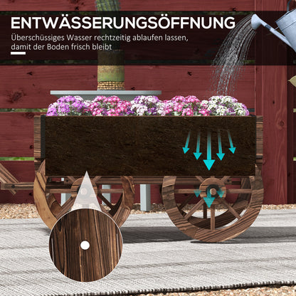 Flower Box in Wagon Design, Plant Wagon with Handle, Plant Box, Flower Stand for Garden, Patio, Supports up to 30 kg, Charcoal, 120 x 41 x 54 cm