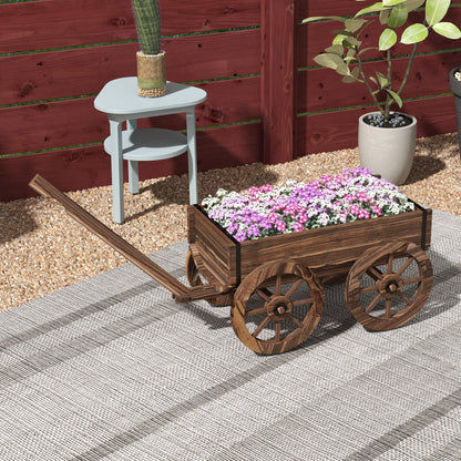 Flower Box in Wagon Design, Plant Wagon with Handle, Plant Box, Flower Stand for Garden, Patio, Supports up to 30 kg, Charcoal, 120 x 41 x 54 cm