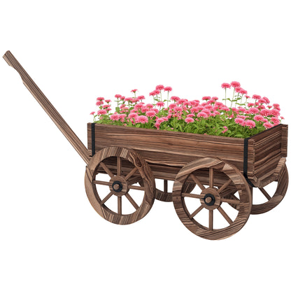 Flower Box in Wagon Design, Plant Wagon with Handle, Plant Box, Flower Stand for Garden, Patio, Supports up to 30 kg, Charcoal, 120 x 41 x 54 cm