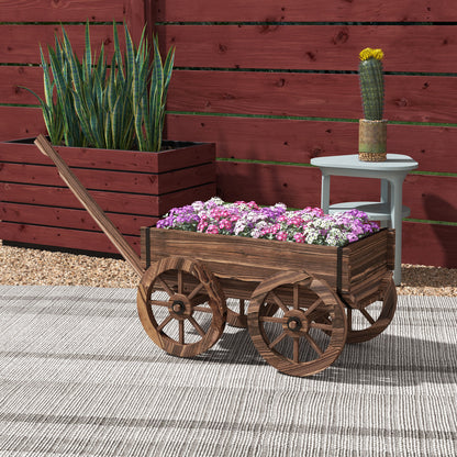 Flower Box in Wagon Design, Plant Wagon with Handle, Plant Box, Flower Stand for Garden, Patio, Supports up to 30 kg, Charcoal, 120 x 41 x 54 cm