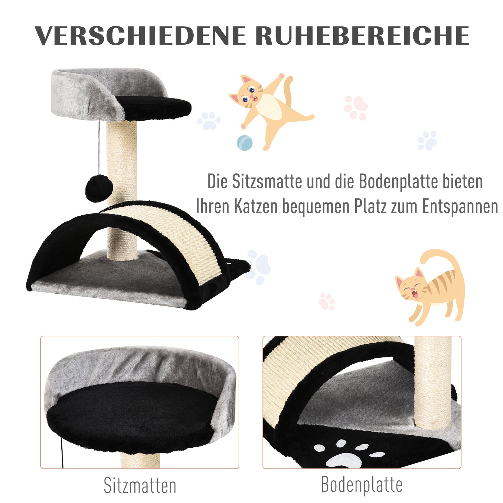 Cat Tree Scratching Post with Play Balls Cat Scratching Tree Sisal Scratching Posts Black 35.5 x 37 x 46 cm