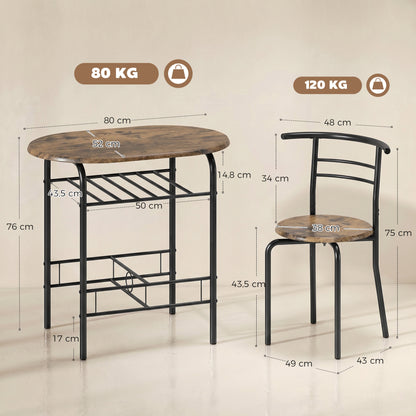 3-Piece Dining Set – 31.5 in Table with 2 Chairs & Shelf, Rustic Brown, Ideal for Small Spaces