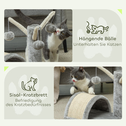 40cm Cat Scratching Post Small Cat Tower with Cave, 2 Play Balls, Scratching Mat, Cat Scratching Tree, Climbing Tree, for Small & Large Cats, Light Gray