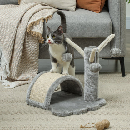 40cm Cat Scratching Post Small Cat Tower with Cave, 2 Play Balls, Scratching Mat, Cat Scratching Tree, Climbing Tree, for Small & Large Cats, Light Gray