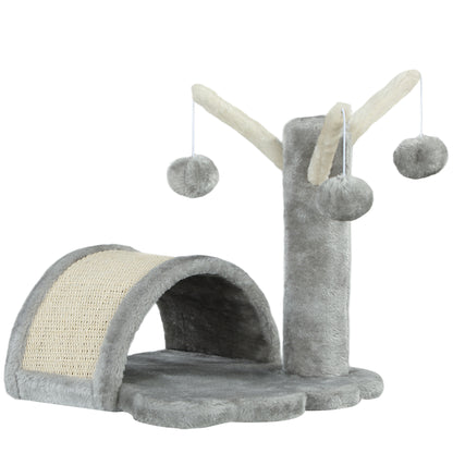 40cm Cat Scratching Post Small Cat Tower with Cave, 2 Play Balls, Scratching Mat, Cat Scratching Tree, Climbing Tree, for Small & Large Cats, Light Gray