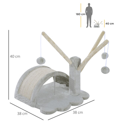 40cm Cat Scratching Post Small Cat Tower with Cave, 2 Play Balls, Scratching Mat, Cat Scratching Tree, Climbing Tree, for Small & Large Cats, Light Gray