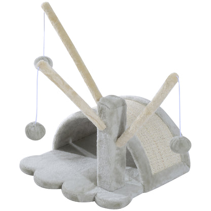 40cm Cat Scratching Post Small Cat Tower with Cave, 2 Play Balls, Scratching Mat, Cat Scratching Tree, Climbing Tree, for Small & Large Cats, Light Gray