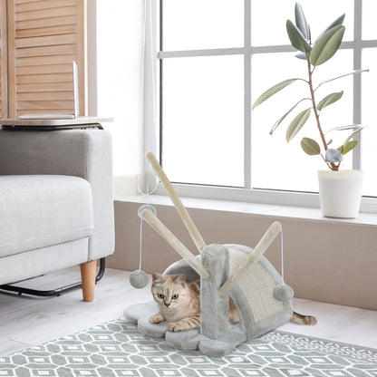 40cm Cat Scratching Post Small Cat Tower with Cave, 2 Play Balls, Scratching Mat, Cat Scratching Tree, Climbing Tree, for Small & Large Cats, Light Gray