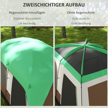 Tunnel Tent, Camping Tent for 8 Persons, with Light Hook, Mesh Windows, Family Tent with Carrying Bag, 3000mm Water-Repellent Group Tent, for Garden, Camping, Green