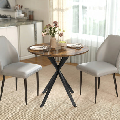 Round Dining Table (31.5 in Ø) Industrial Style with Steel Legs — Kitchen, Dining, Home Office, Rustic Brown