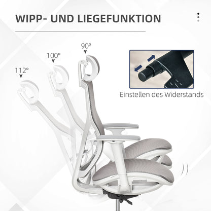 Office Chair Desk Chair Gaming Chair with Headrest Lumbar Pillow 3D Armrest 3 Levels 360° Swivel Wheels Height Adjustable Ergonomic Mesh Fabric Foam Grey 67 x 65 x 120-128 cm