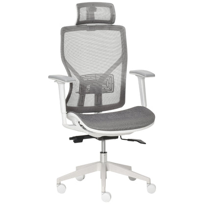 Office Chair Desk Chair Gaming Chair with Headrest Lumbar Pillow 3D Armrest 3 Levels 360° Swivel Wheels Height Adjustable Ergonomic Mesh Fabric Foam Grey 67 x 65 x 120-128 cm
