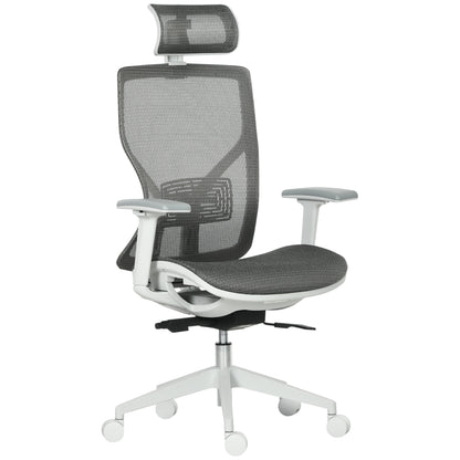 Office Chair Desk Chair Gaming Chair with Headrest Lumbar Pillow 3D Armrest 3 Levels 360° Swivel Wheels Height Adjustable Ergonomic Mesh Fabric Foam Grey 67 x 65 x 120-128 cm