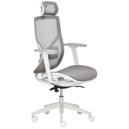 Office Chair Desk Chair Gaming Chair with Headrest Lumbar Pillow 3D Armrest 3 Levels 360° Swivel Wheels Height Adjustable Ergonomic Mesh Fabric Foam Grey 67 x 65 x 120-128 cm