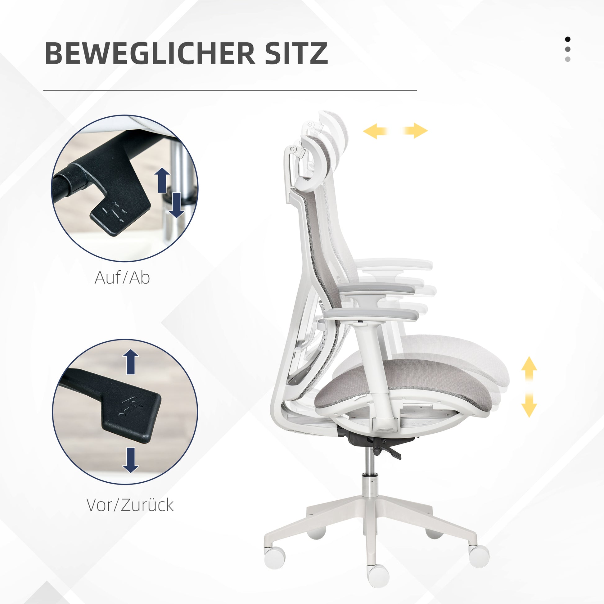 Office Chair Desk Chair Gaming Chair with Headrest Lumbar Pillow 3D Armrest 3 Levels 360° Swivel Wheels Height Adjustable Ergonomic Mesh Fabric Foam Grey 67 x 65 x 120-128 cm