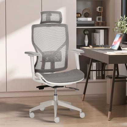Office Chair Desk Chair Gaming Chair with Headrest Lumbar Pillow 3D Armrest 3 Levels 360° Swivel Wheels Height Adjustable Ergonomic Mesh Fabric Foam Grey 67 x 65 x 120-128 cm