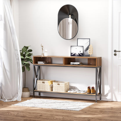 Industrial Multi-storage Entryway Console Table 120 x 23.5 x 75 cm Walnut Wood