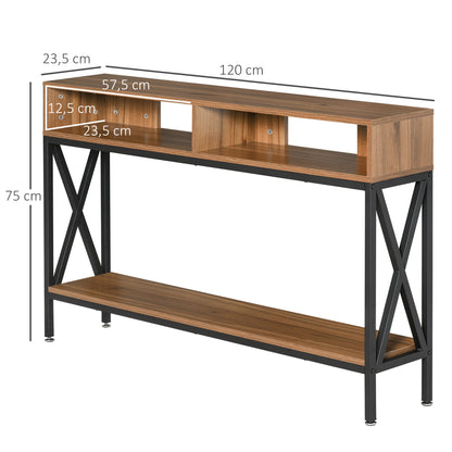 Industrial Multi-storage Entryway Console Table 120 x 23.5 x 75 cm Walnut Wood