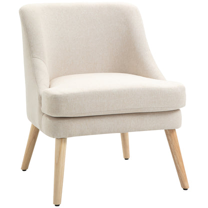 Lounge Chair with Linen Look, Armrest, Padded Recliner with Wooden Legs, for Living Room, Bedroom, Cream White