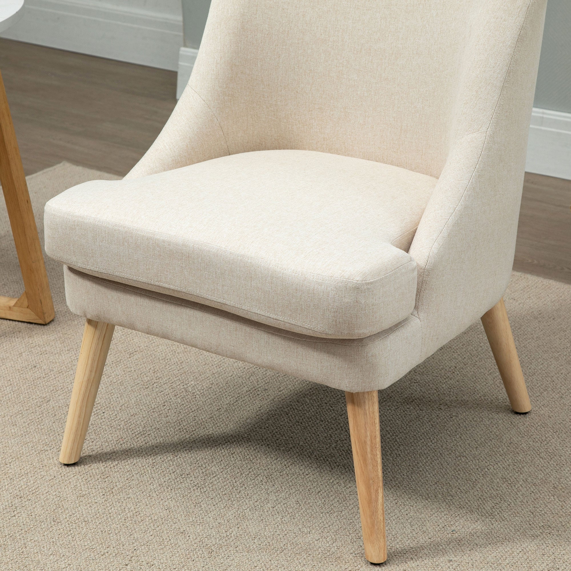 Lounge Chair with Linen Look, Armrest, Padded Recliner with Wooden Legs, for Living Room, Bedroom, Cream White