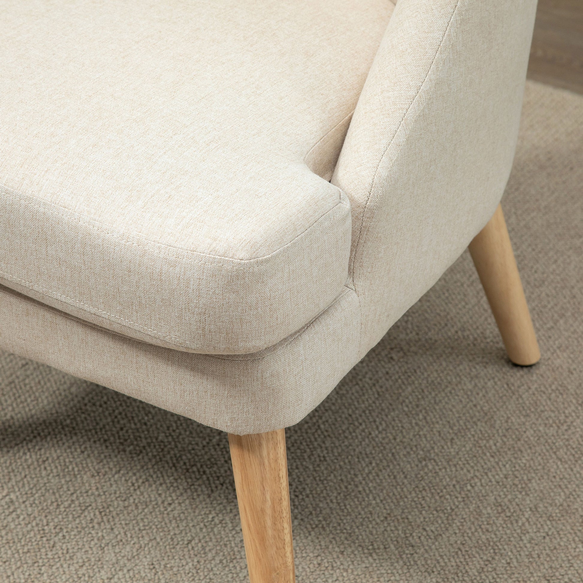 Lounge Chair with Linen Look, Armrest, Padded Recliner with Wooden Legs, for Living Room, Bedroom, Cream White
