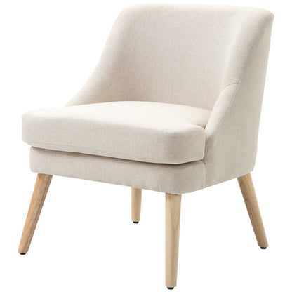 Lounge Chair with Linen Look, Armrest, Padded Recliner with Wooden Legs, for Living Room, Bedroom, Cream White