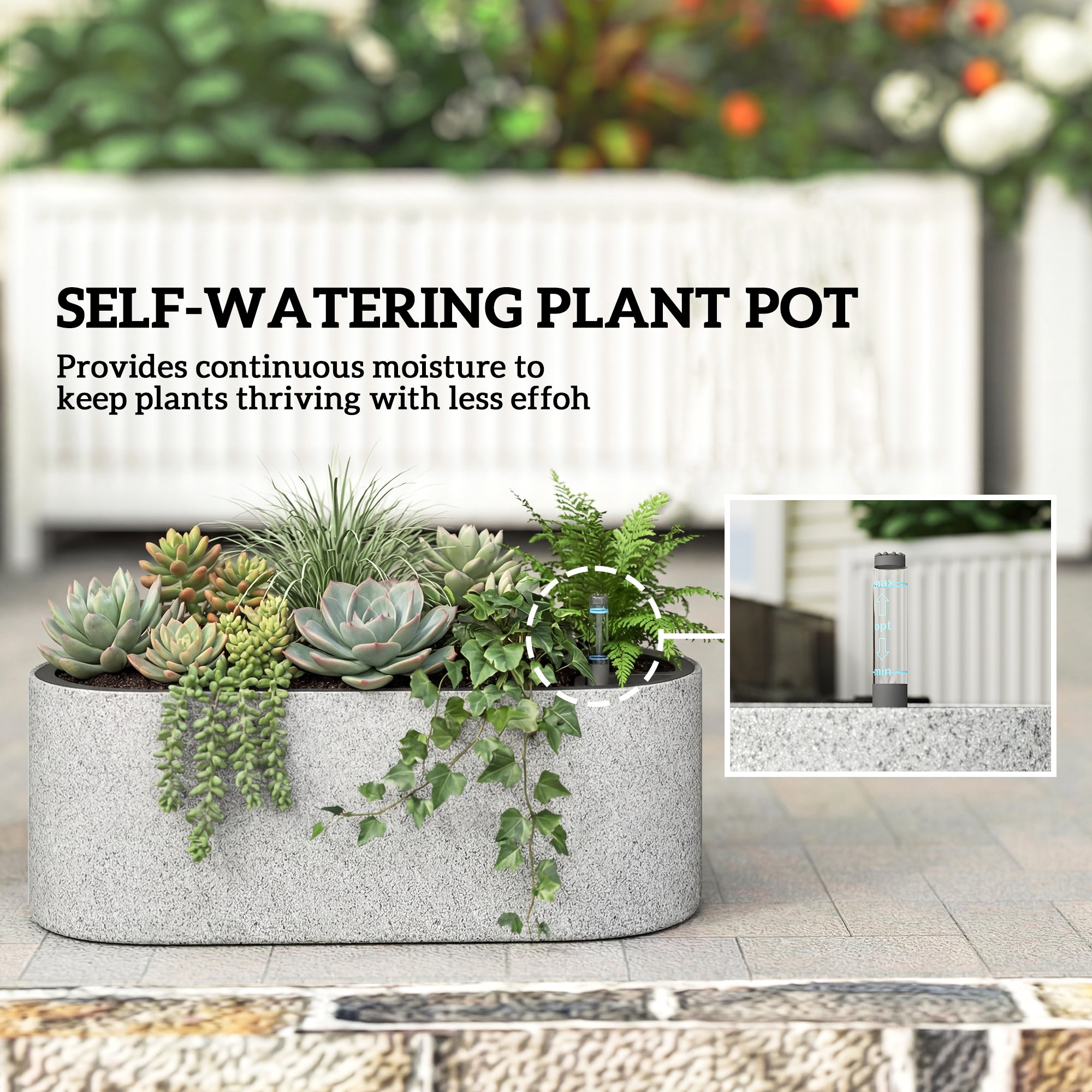 2-Pack Hanging Oval Planters with Self-Watering System, Drain Plug & Hooks — 42 x 16 x 15 cm (16.5 x 6.3 x 5.9 in), Light Gray