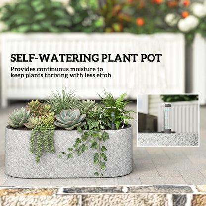2-Pack Hanging Oval Planters with Self-Watering System, Drain Plug & Hooks — 42 x 16 x 15 cm (16.5 x 6.3 x 5.9 in), Light Gray