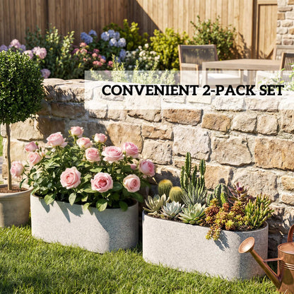 2-Pack Hanging Oval Planters with Self-Watering System, Drain Plug & Hooks — 42 x 16 x 15 cm (16.5 x 6.3 x 5.9 in), Light Gray