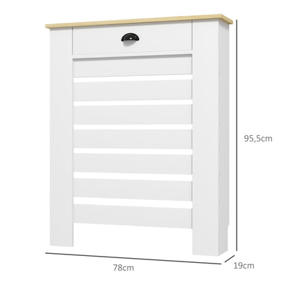 Radiator Cover, Radiator Cabinet, Horizontal Slatted Grill, with Drawer, for Living Room, Bedroom, Hallway, Wood, 78 x 19 x 95.5 cm, White
