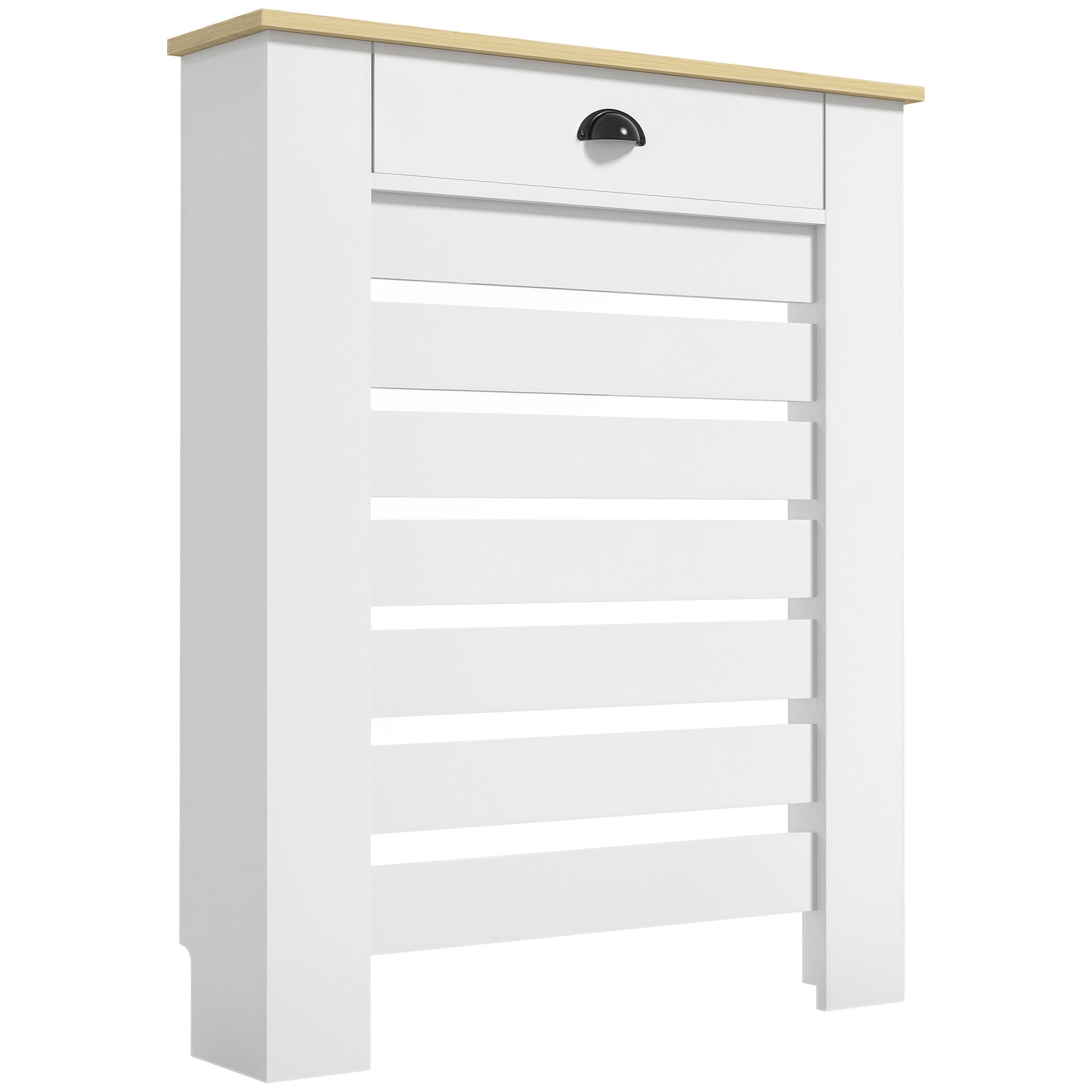 Radiator Cover, Radiator Cabinet, Horizontal Slatted Grill, with Drawer, for Living Room, Bedroom, Hallway, Wood, 78 x 19 x 95.5 cm, White