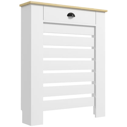 Radiator Cover, Radiator Cabinet, Horizontal Slatted Grill, with Drawer, for Living Room, Bedroom, Hallway, Wood, 78 x 19 x 95.5 cm, White