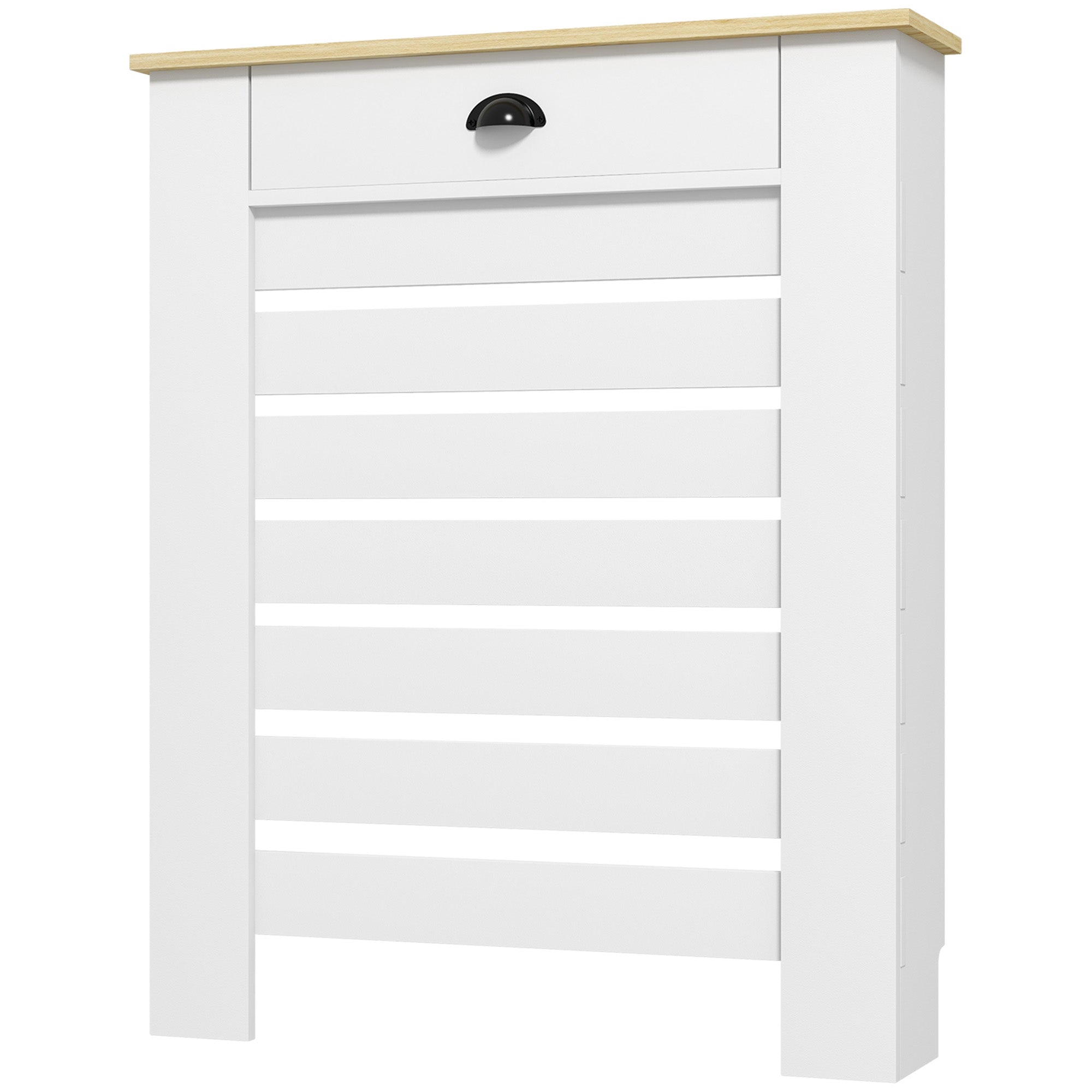 Radiator Cover, Radiator Cabinet, Horizontal Slatted Grill, with Drawer, for Living Room, Bedroom, Hallway, Wood, 78 x 19 x 95.5 cm, White