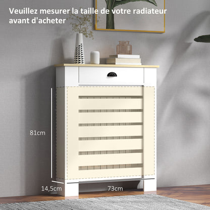 Radiator Cover, Radiator Cabinet, Horizontal Slatted Grill, with Drawer, for Living Room, Bedroom, Hallway, Wood, 78 x 19 x 95.5 cm, White