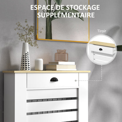 Radiator Cover, Radiator Cabinet, Horizontal Slatted Grill, with Drawer, for Living Room, Bedroom, Hallway, Wood, 78 x 19 x 95.5 cm, White