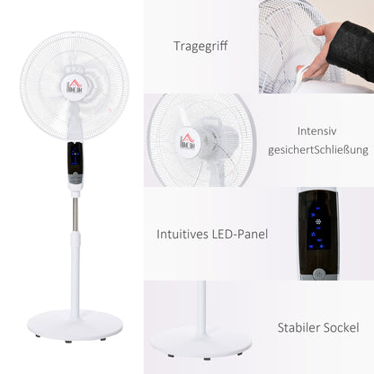 Standing Fan 138 cm Fan with 7.5h Timer remote control adjustable height Fan with LED Display 3 Speeds Steel White