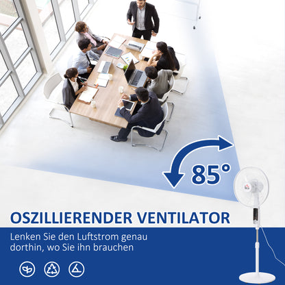 Standing Fan 138 cm Fan with 7.5h Timer remote control adjustable height Fan with LED Display 3 Speeds Steel White