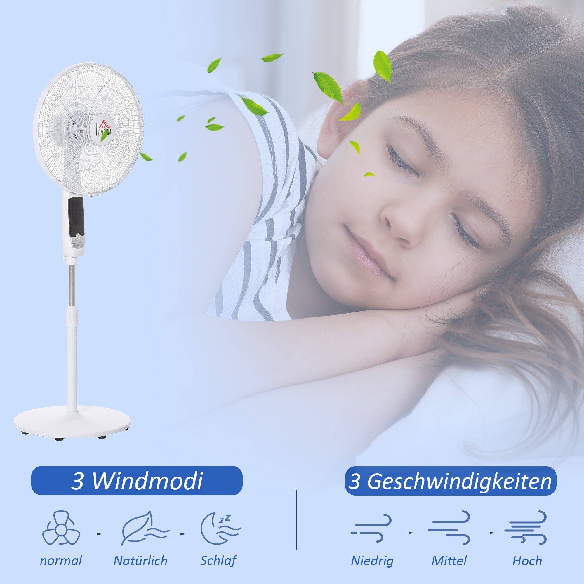 Standing Fan 138 cm Fan with 7.5h Timer remote control adjustable height Fan with LED Display 3 Speeds Steel White