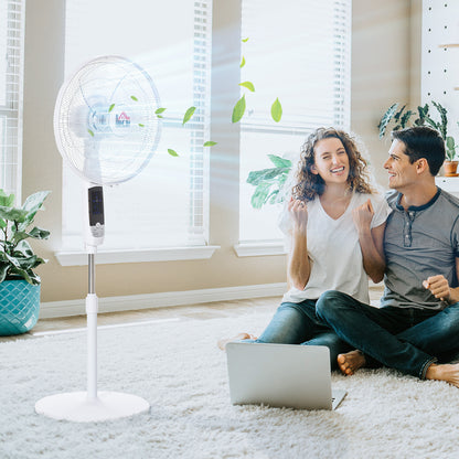 Standing Fan 138 cm Fan with 7.5h Timer remote control adjustable height Fan with LED Display 3 Speeds Steel White