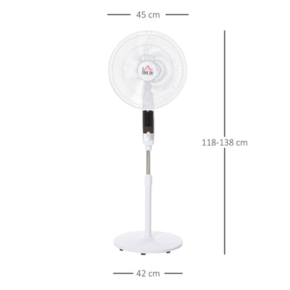 Standing Fan 138 cm Fan with 7.5h Timer remote control adjustable height Fan with LED Display 3 Speeds Steel White