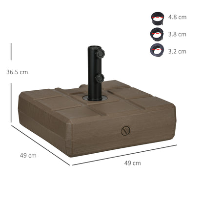 Fillable Garden Umbrella Base with Built-in Handle and Side Spout, HDPE Umbrella Stand, for Umbrella Poles of Ø28/38/48 mm, 49x49x36.5 cm, Brown