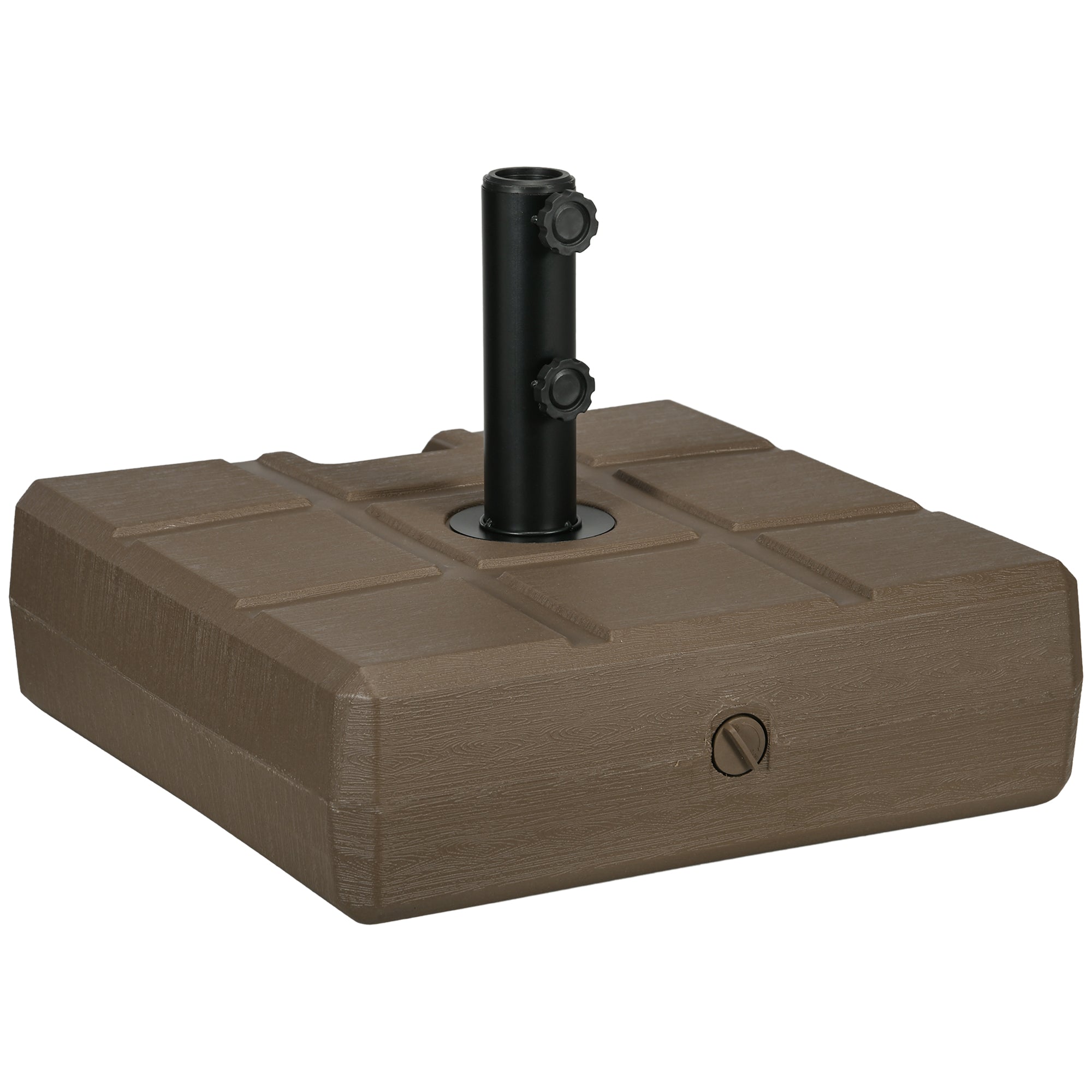 Fillable Garden Umbrella Base with Built-in Handle and Side Spout, HDPE Umbrella Stand, for Umbrella Poles of Ø28/38/48 mm, 49x49x36.5 cm, Brown