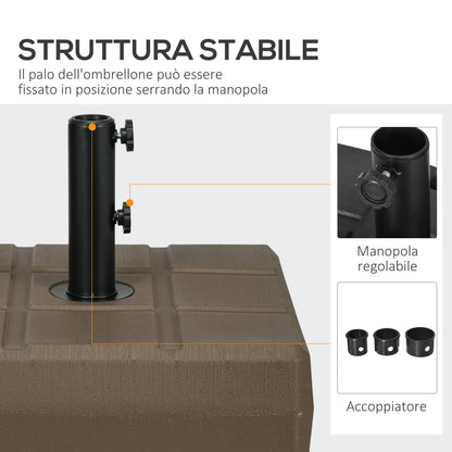 Fillable Garden Umbrella Base with Built-in Handle and Side Spout, HDPE Umbrella Stand, for Umbrella Poles of Ø28/38/48 mm, 49x49x36.5 cm, Brown
