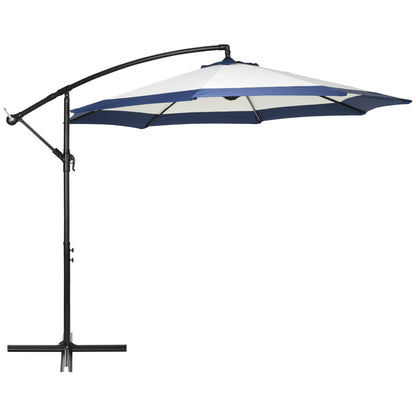Garden Umbrella Ø3x2 m with Cross Base, Crank Opening, and Air Vent, Offset Patio Umbrella in Metal and Polyester, Dark Blue and Cream