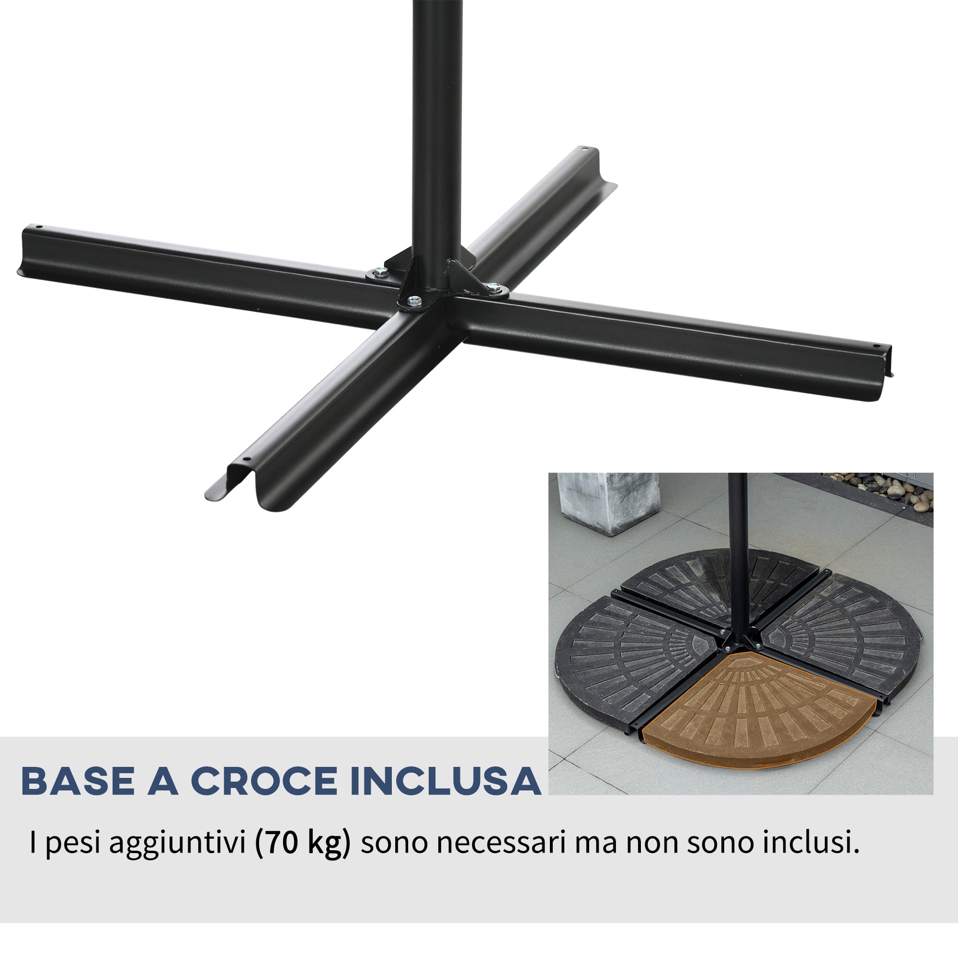 Garden Umbrella Ø3x2 m with Cross Base, Crank Opening, and Air Vent, Offset Patio Umbrella in Metal and Polyester, Dark Blue and Cream