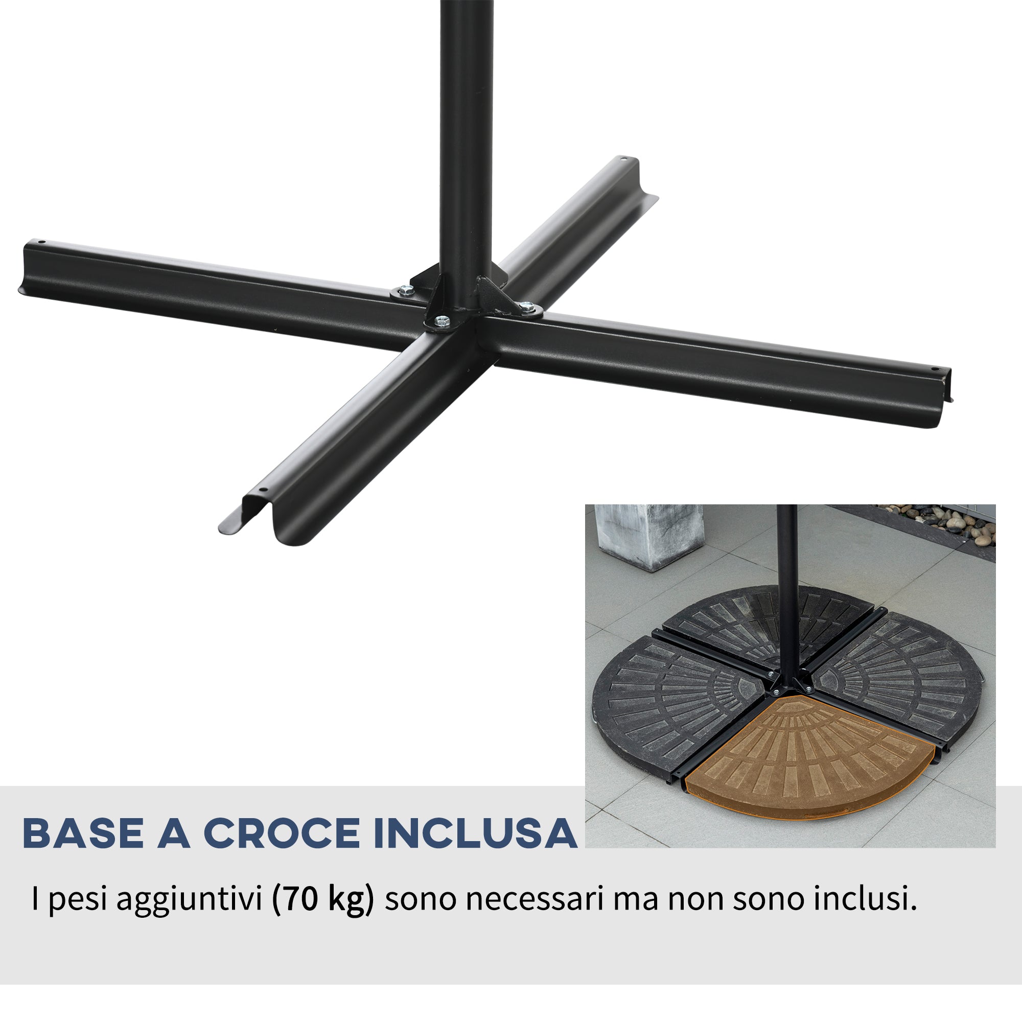 Garden Umbrella Ø3x2 m with Cross Base, Crank Opening, and Air Vent, Offset Patio Umbrella in Metal and Polyester, Dark Blue and Cream